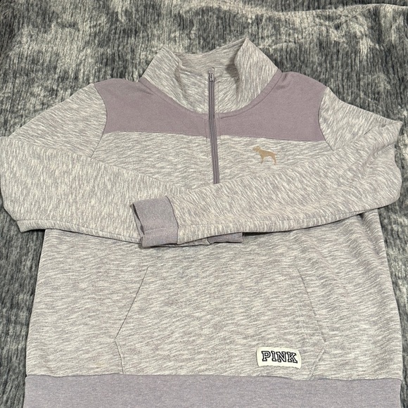 PINK Victoria's Secret Tops - PINK Victoria's Secret Women’s Zip-Up Sweater - Light Gray and Purple EUC